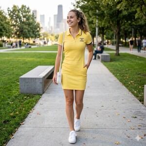 Tommy Jeans L Yellow Short Sleeve Ribbed Polo Mini Dress 90s / Y2K Style NWOT